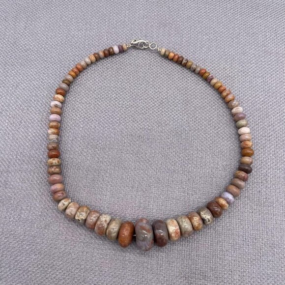 925 Sterling Silver Graduated Jasper Bead Necklace 17 Inch - Picture 4 of 8